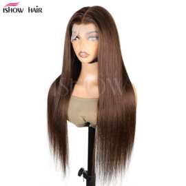 欧美假发全真人发4#13*6前蕾丝棕色直发头套human hair lace wig