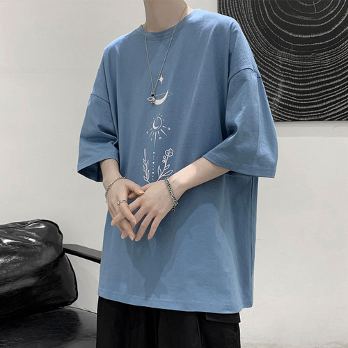 Original Host BF Style Minimalist Trendy Short-Sleeve T-Shirt for Men Loose Print Half-Sleeve Top Versatile Casual Five-Sleeve T-Shirt