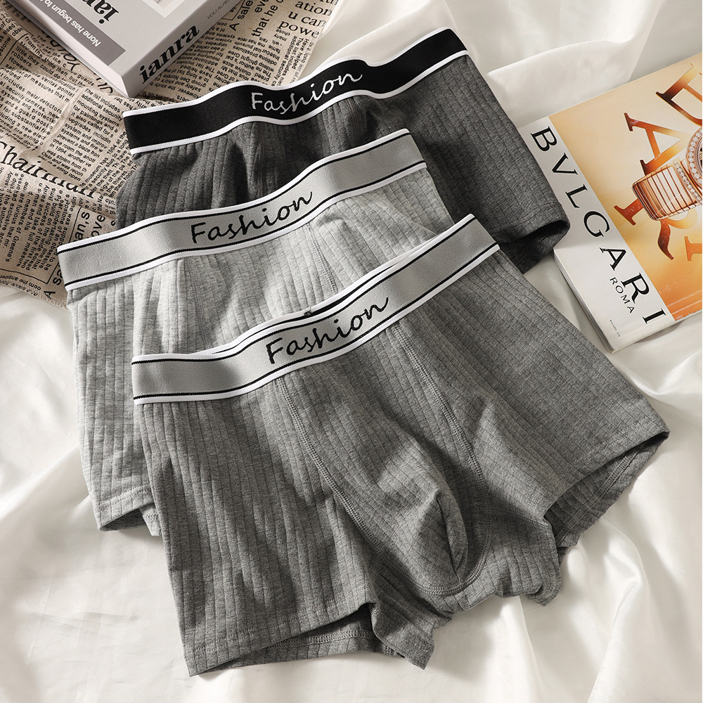 Men's Underwear Men's Pure Cotton Jacquard Autumn and Winter Vertical Stripe Cotton High Quality Boxers Comfortable Soft Skin Friendly Four Corners