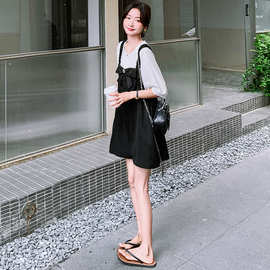 黑色背带短裤套装女夏季2025新款小个子洋气减龄巨显瘦遮肉两件套