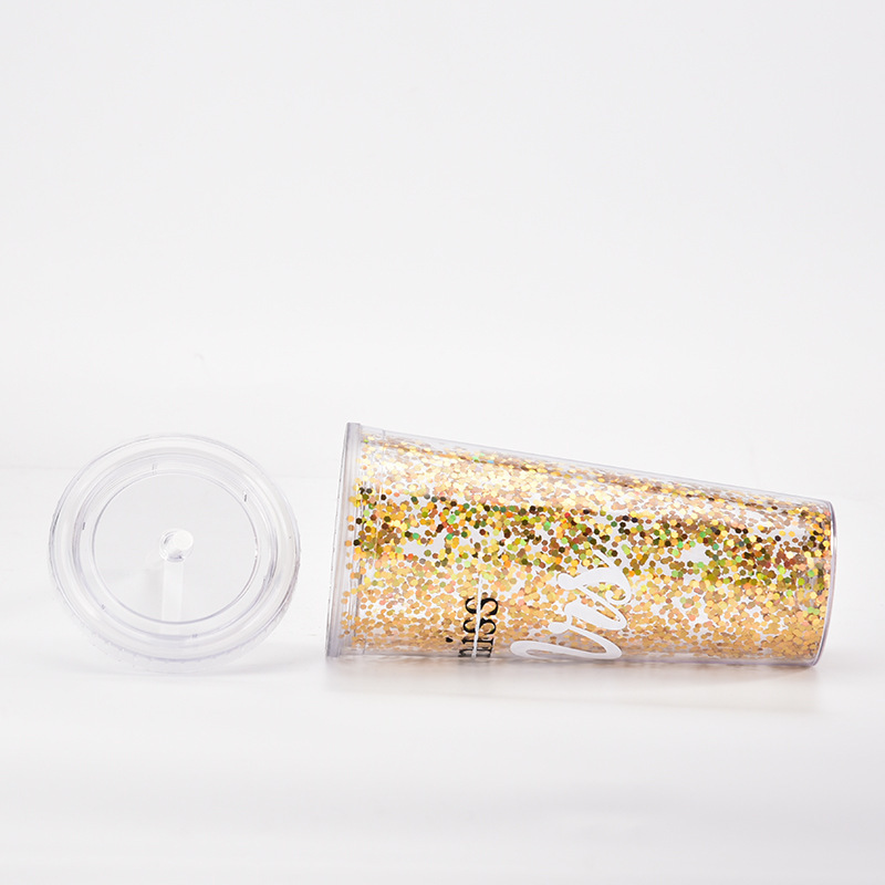 Neue 24 Unzen Doppel Kunststoff Gold Pailletten Kunststoff Tasse Wasser Tassepicture5