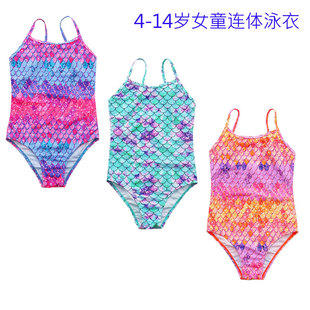 2025 New Korean Style Children's Mermaid Swimsuit Cute Girls Small, Medium and Large Children Little Girls One-Piece Swimsuit Wholesale