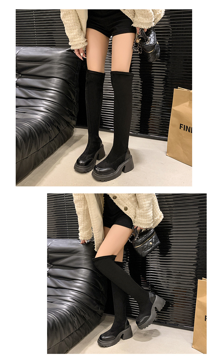 Small, thick soled, high-heeled, elastic, slim sock 2024 autumn and winter, retro Maillard knee high boots for women_voghion.com