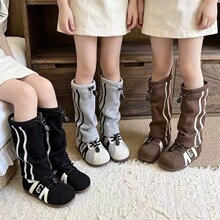拳击鞋女童2026秋冬季新款弹力靴百搭系带高筒靴瘦瘦女靴马丁靴潮