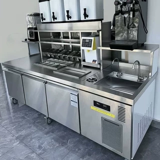 水吧台商用奶茶店设备全套冷藏操作台咖啡沙拉开槽饮品工作台机器