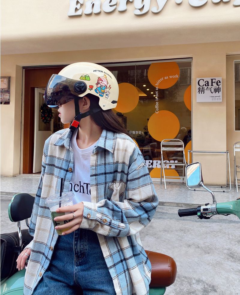 Cartoon 3C Certified Electric Motorcycle Half Helmet Summer Sunscreen