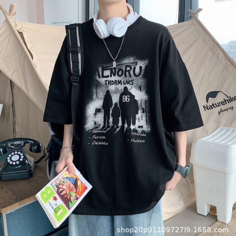 Heavy Short-sleeved T-shirt Men's Suit Ins Fashionable Summer Hong Kong-style Loose Casual All-match plus size Half-sleeved T-shirt Men's Suit Heavy Short-sleeved T-shirt Men's Suit Ins Fashionable Summer Hong Kong-style Loose Casual All-match plus size Half-sleeved T-shirt Men's Suit