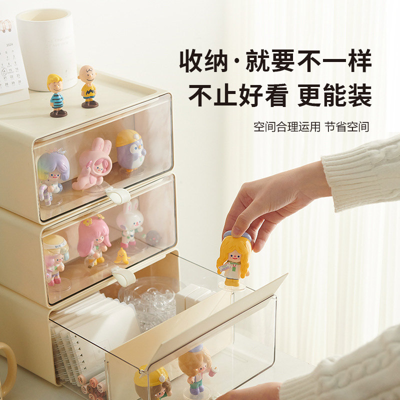 ins风护肤品桌面收纳盒泡泡玛特大号盲盒展示盒透明抽屉收纳盒|undefined