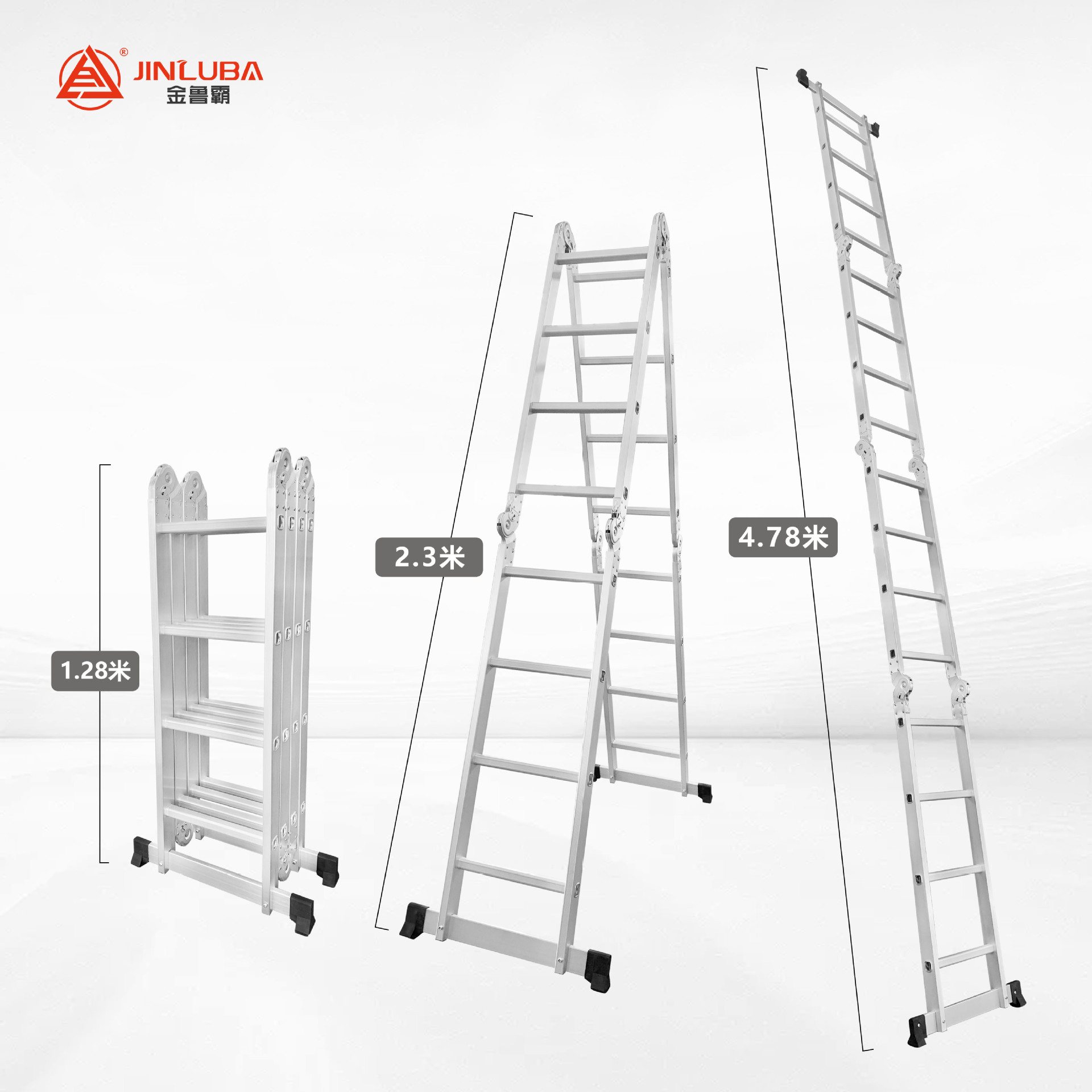 Jinluba Factory Escalera plegable de aleación de aluminio Escalera de cuatro pliegues Escalera telescópica Escalera de articulación recta al por mayor