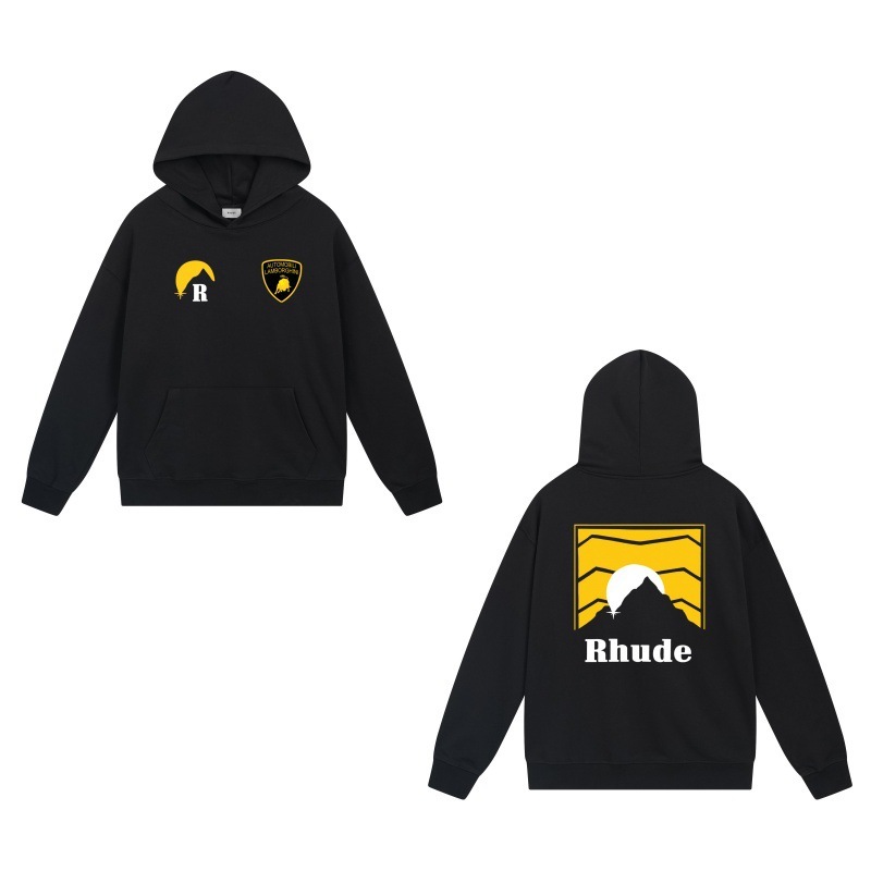 美式小众潮牌RHUDE秋冬新款ins皇冠旗帜高街复古宽松连帽卫衣男女|undefined