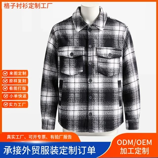 美式复古格纹夹棉衬衫外套定制外贸出口夹棉衬衣来样定做秋冬上衣