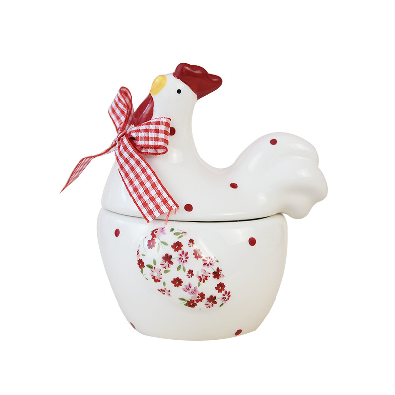 INS estilo vajilla rojo floral de pollo de cerámica tarro de condimento tarro de azúcar tarro de sal tarro de condimento de pollo creativo Pascua