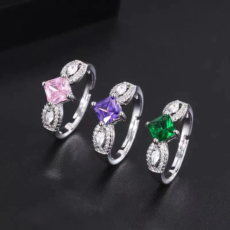 11g Weight Zircon Inlay Material Fashion Geometric Copper Plating Zircon Open Ring 1 Piece