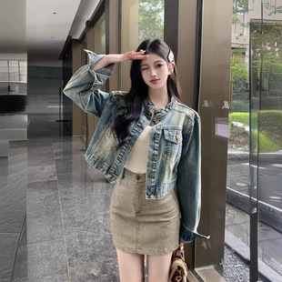 American Style Retro Denim Coat Women's Spring and Autumn 2024 New Style Small High-end Super Nice Design Top