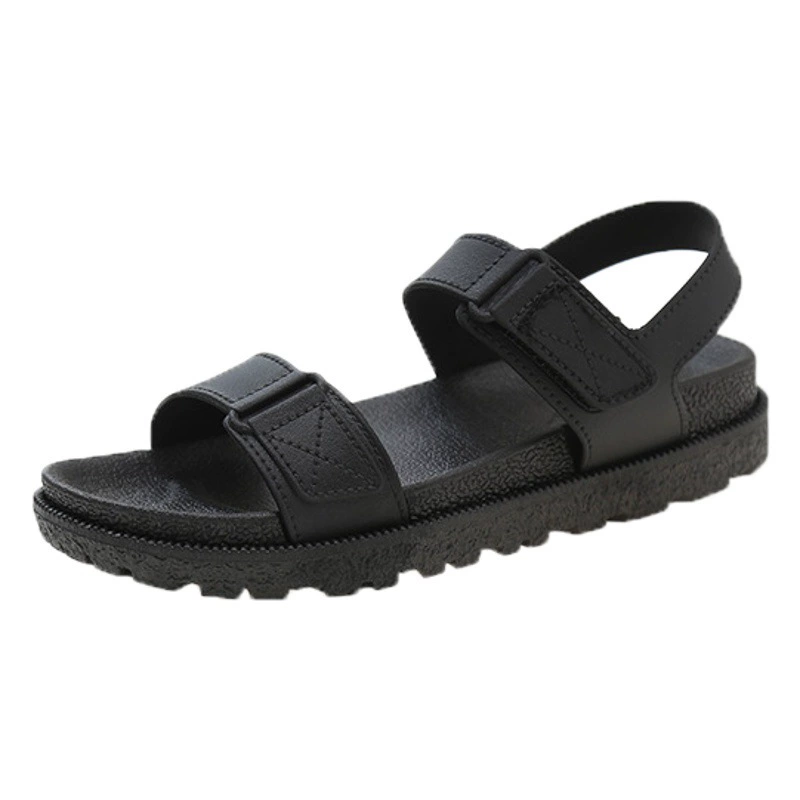 Женские сандалии на липучке интернет-знаменитостей, лето 2024, новые студенческие удобные сандалии на плоской подошве в корейском стиле, римские женские сандалии с одним ремешком