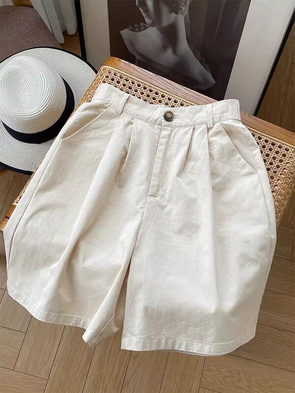Summer Shorts for Women, Thin Style, Five-Point Suit Shorts, Loose Fit, Mid-Length Pants for Women, Summer Straight-Leg Wide-Leg Casual Pants