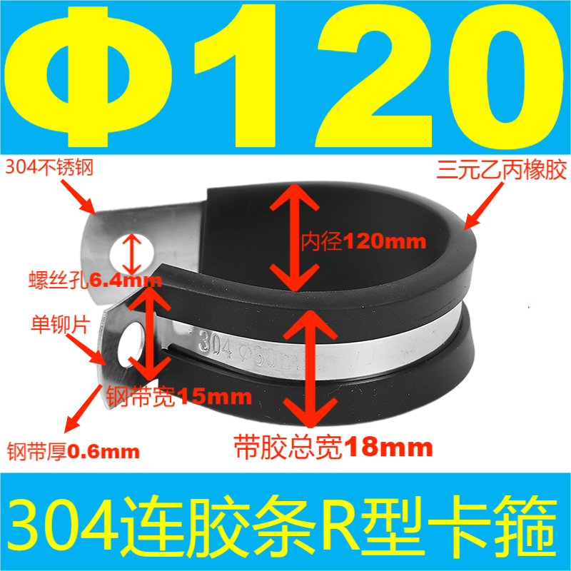304 acero inoxidable tira de goma garganta tipo R tubo de agua fijo abrazadera de alambre de cable de alambre de tubo de acero inoxidable abrazadera de amortiguación