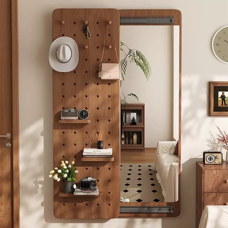 洞洞板全身镜一体式隐藏穿衣镜家用卧室壁挂试衣镜造型墙玄关镜子