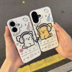 带耳机小狗适用苹果16/华为P70/vivo/oppo全包防摔手机壳防指纹