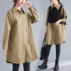 实拍新款针织马甲+衬衫连衣裙女两件套