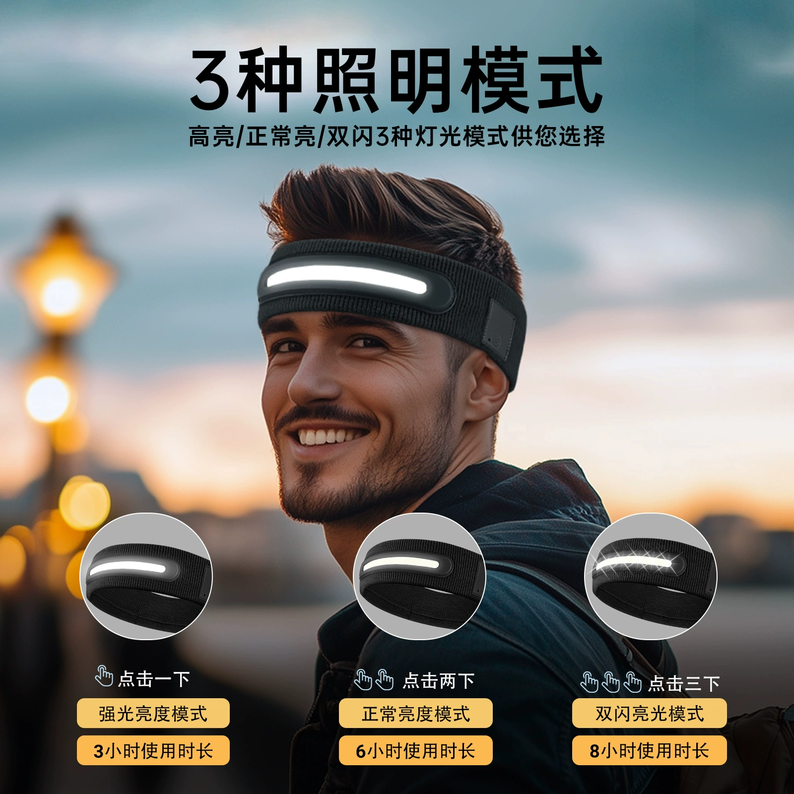 Спортивная повязка головная Rechargeable LED светильники шарф впитывает пот и запах для бега