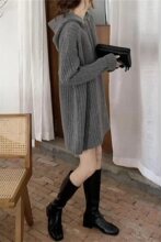 中长款连帽毛衣女春夏新款卫衣慵懒风宽松针织打底连衣裙加厚