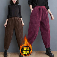 2025春秋冬季新款加绒加厚妈妈装大码女装灯芯绒宽松哈伦萝卜裤子