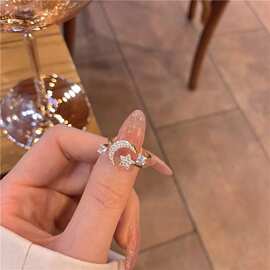 爆款网红跨境亚马逊月亮批发锆石高TK耳环爆款星星可调节开口个性