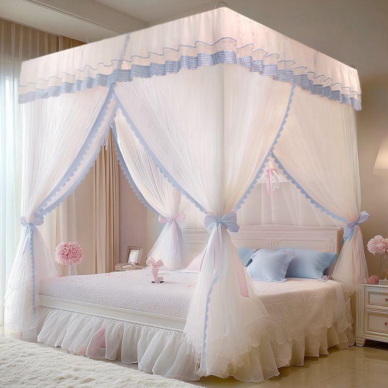 Three-Door Floor-Standing Mosquito Net for Home Bedroom New High-End Installation-Free Bracket Rod Thickened Princess Style