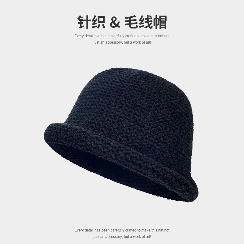 日系卷边纯色百搭渔夫帽子女秋冬季保暖针织毛线帽时尚优雅盆帽|undefined