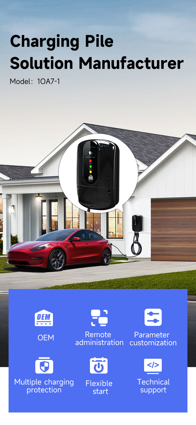 European Standard Shared New Energy Ac Charging Station for Parking Lots, Home Use Charging Station, 7Kw Outdoor Waterproof