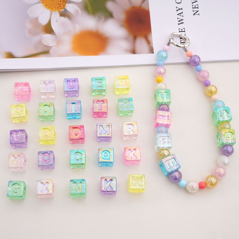 Acrylic Plated Ice Transparent Large Hole Letter Square Bead Bracelet Necklace Beaded Handmade DIY Mobile Phone Chain Jewelry Acrylic Plated Ice Transparent Large Hole Letter Square Bead Bracelet Necklace Beaded Handmade DIY Mobile Phone Chain Jewelry