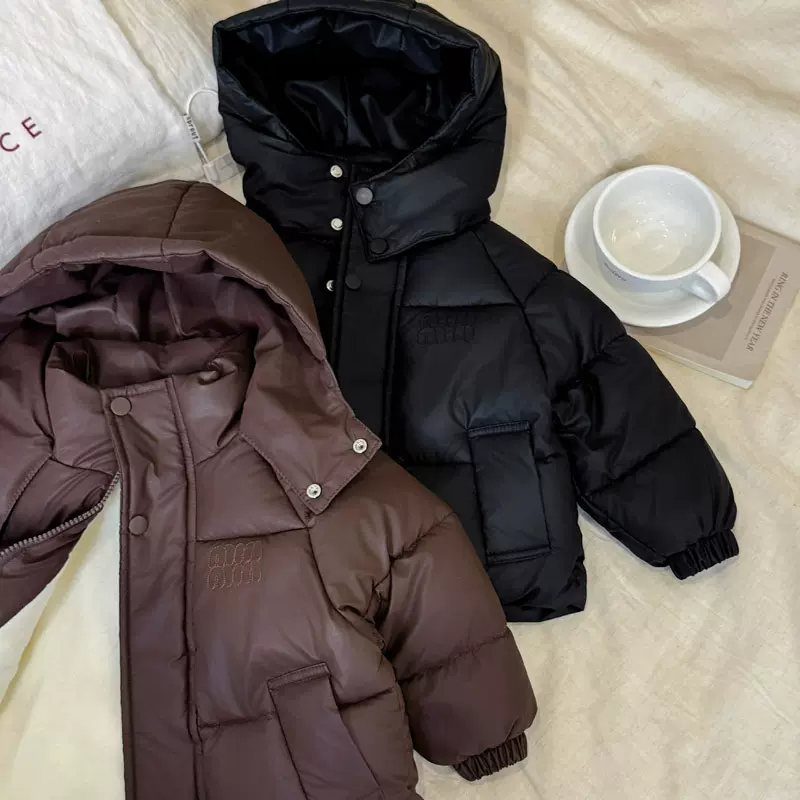 秋冬季儿童棉服男童女童中小童宝宝加绒加厚保暖棉袄棉衣PU皮外套
