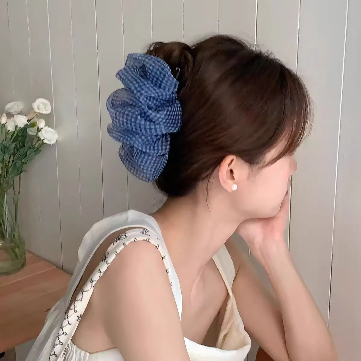 블루 클라우드 체크 버블 거즈 그리퍼-13cm