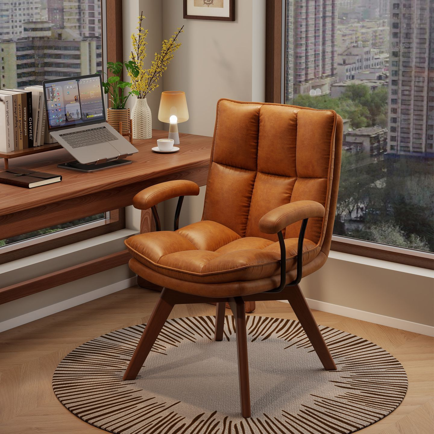 Household Solid Wood Rotating Desk Chair Comfortable Sedentary Office Computer Chair Log Style Bedroom Back Chair Study Chair