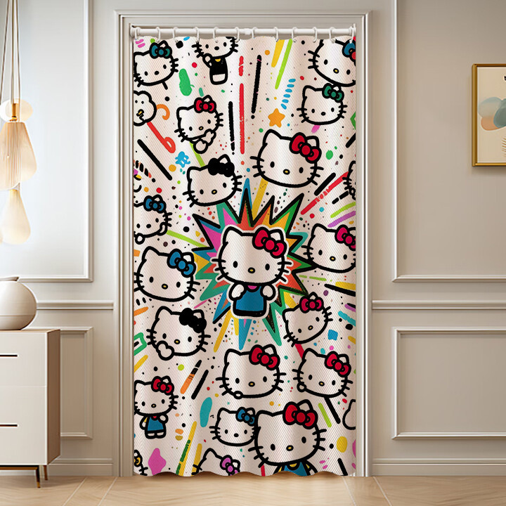 卡通可爱hello Kitty家用装饰厨房卧室洗手间挂门帘免打孔隔断帘|undefined