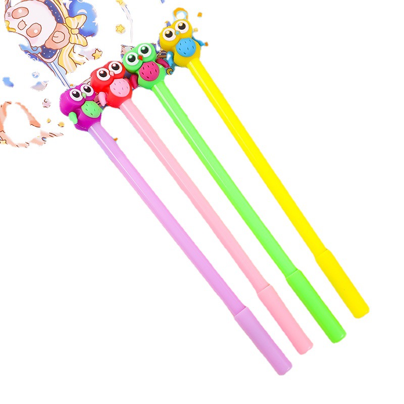 Creativo lindo colorido búho tridimensional pluma de gel negro pluma de agua pluma de firma estudiante pluma de escritura papelería tienda al por mayor