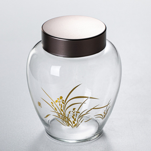 Factory direct sales Japanese-style transparent glass tea cans alloy threaded tin lids hand-sealed cans storage tea warehouse cans