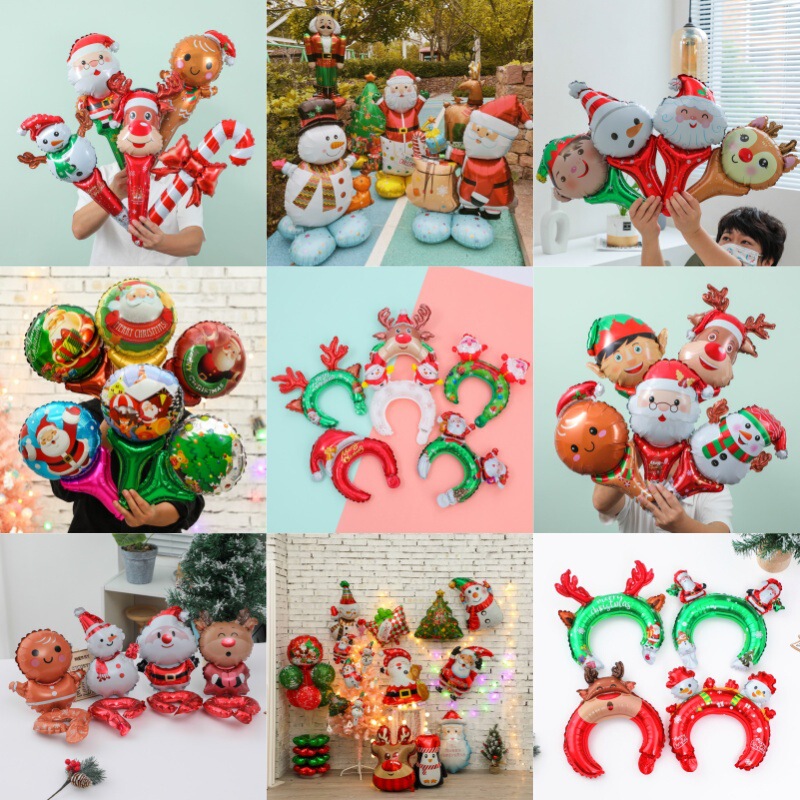 クリスマス長棒頭飾りサンタクロースミニ風船クリスマスツリー打撃棒風船クリスマス雪だるまヘラジカ|undefined