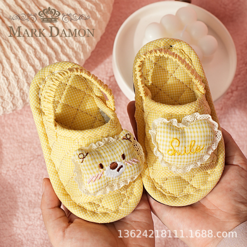 Pure Cotton Fabric Shoes for Boys and Girls Aged 1-2-3 Years, Lightweight, Sweat-Absorbent, Ultra-Soft, Thin, Silent, and Comfortable Slippers for Home Use