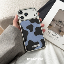 WOOWOOWOO小众ins蓝色奶牛纹适用iphone16promax苹果17promax手机