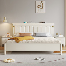 美式实木床白色奶油风1.8米1.5双人床轻奢现代简约卧室收纳储物床