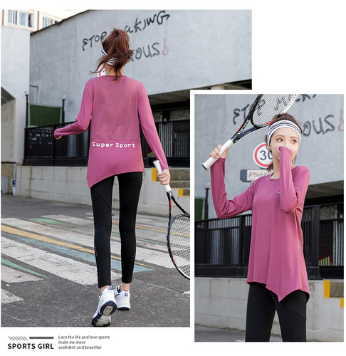Yoga wear women's tops T-shirt long sleeve spring and autumn fitness running sportswear loose large size elastic  new style