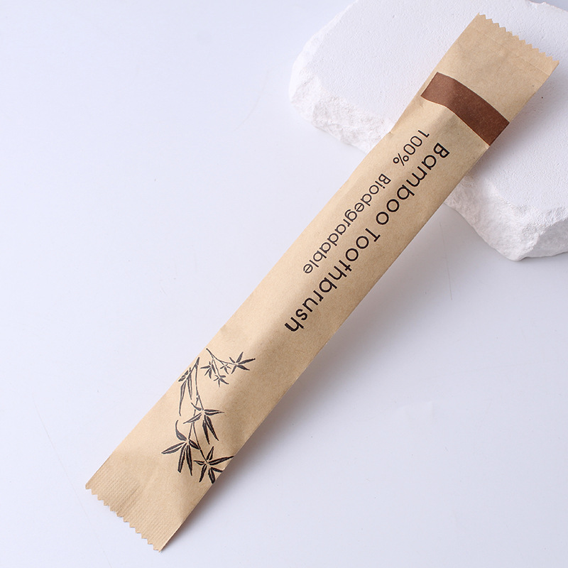 cepillo de dientes de bambú desechable cepillo de dientes de bambú de pelo suave bolsa de papel biodegradable envasado cepillo de dientes de bambú adulto carbón de bambú