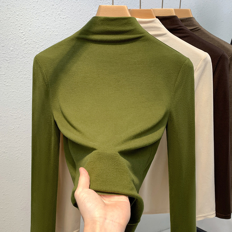 Mujeres medio cuello alto terciopelo camisa de fondo 2023 nuevas mujeres aminoácidos piel inferior ropa interior caliente desgaste recibido superior