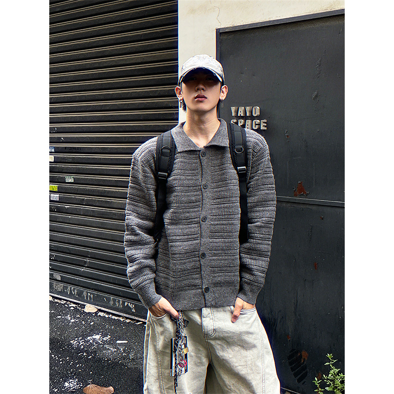 复古cleanfit老钱针织开衫毛衣男2025春秋新款短款氛围感外套上衣