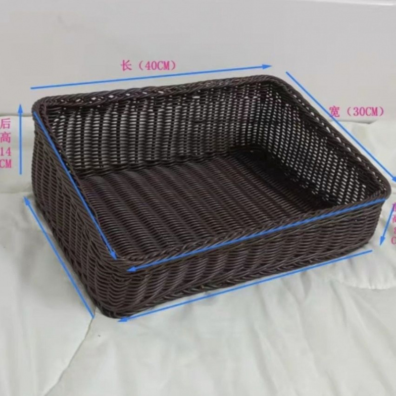 imitación de caña trenzada cesto de almacenamiento inclinado cesto de exhibición de plástico frutas de exhibición de verduras acabado trenzado cesto casero cuadrado inclinado