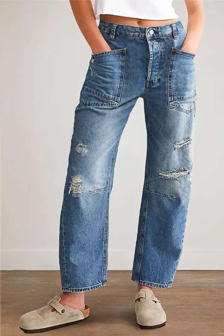 Inventario 2025 nuevo retro retro transfronterizo europeo y americano pantalones rectos casuales empalmados pantalones largos jeans sueltos mujeres