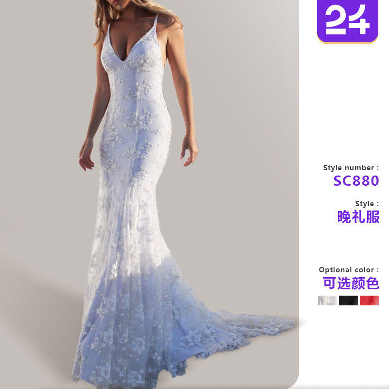 2025 European and American Export New Dress Long Skirt Ebay Amazon Sexy V Neck White Suspender Dress