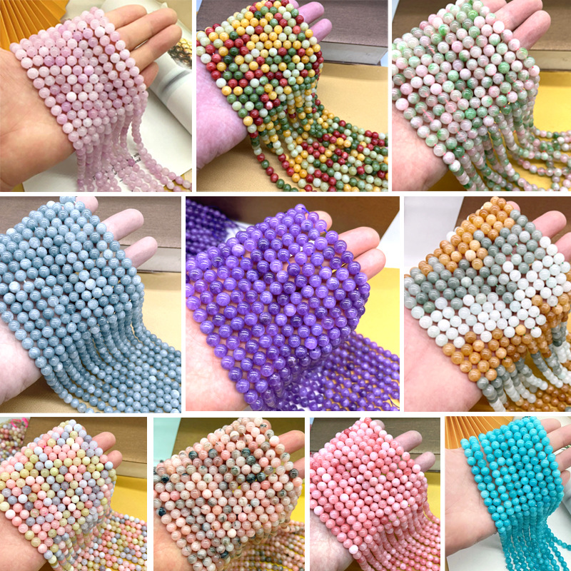 厂家直供优化天然石圆珠 薰衣草紫水晶海蓝宝串珠diy饰品配件批发